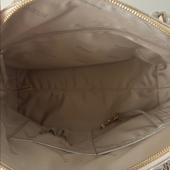 Brahmin Duxbury Leather Croc Embossed Satchel Handbag Pearly Cream Metallic